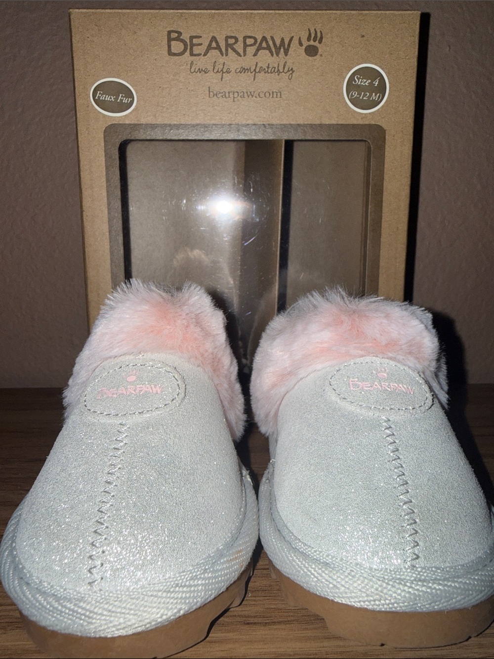 BearPaw Kids Light Pink Faux Fur Slip-On Slippers